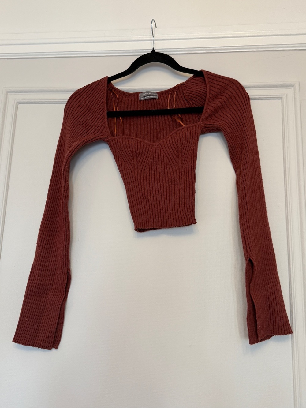 Urban Outfitters Ribbed Crop Top in Rust Brown